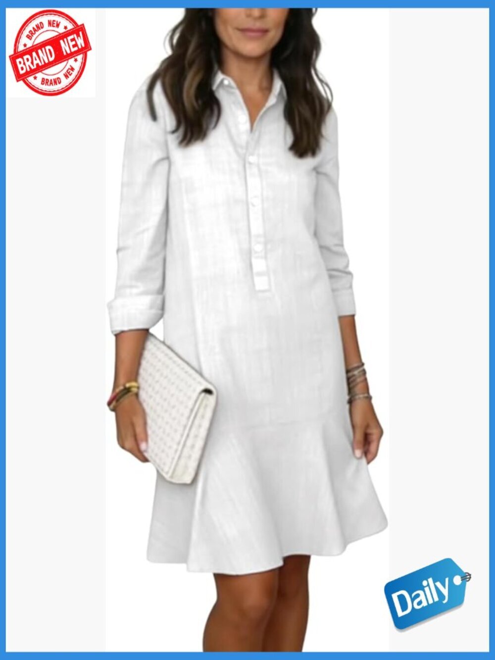 Button Down Shirt Dress Midi Linen Cotton Summer Casual